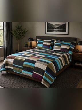 Crate & Barrel X Marimekko Tilkkula Jewel Queen Quilt W/ 2 Standard Pillowcases